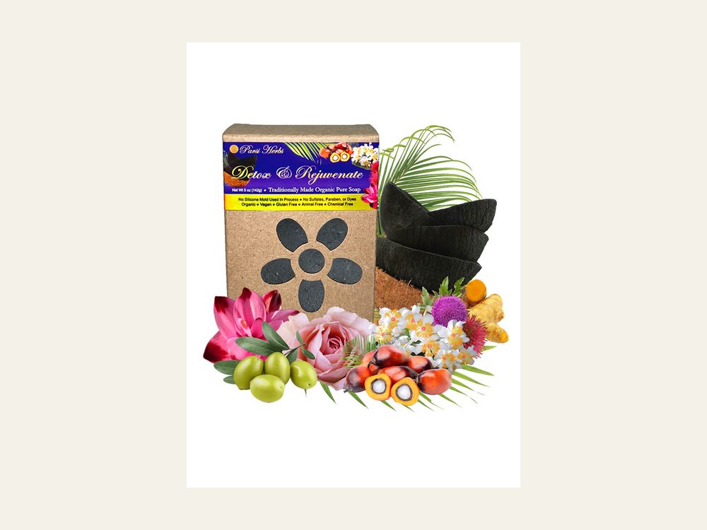 Detox and Rejuvenate Soap packaging, photographed by Parsi Herbs